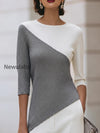 asymmetric-color-block-3-4-sleeve-knit-top