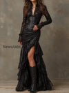 black-faux-leather-corset-maxi-dress-with-lace-sleeves
