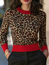 leopard-contrast-trim-crew-neck-knit-top