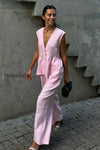 romantic-cotton-v-neck-sleeveless-vest-pants-two-piece-set