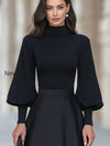 mock-neckline-ribbed-knit-puff-sleeve-top