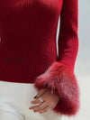faux-fur-cuffs-boat-neck-ribbed-knit-sweater