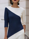 asymmetric-color-block-3-4-sleeve-knit-top