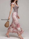 elegant-oil-painting-flower-fishtail-hem-maxi-dress