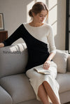 asymmetric-color-block-3-4-sleeve-knit-top