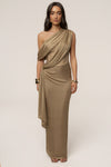 Gold Metallic Celestina Draped Maxi Dress