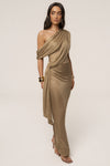 Gold Metallic Celestina Draped Maxi Dress