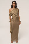 Gold Metallic Celestina Draped Maxi Dress