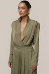 Olive Visionary Pleated Bodysuit