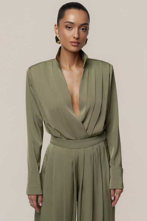 Olive Visionary Pleated Bodysuit