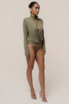 Olive Visionary Pleated Bodysuit