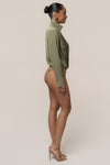 Olive Visionary Pleated Bodysuit