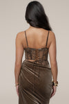 Dark Taupe Velvet And Lace Maxi Skirt