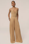 Beige Clara Wide Leg Pleated Trousers
