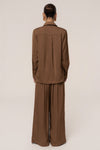 Brown Clara Wide Leg Pleated Trousers