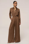 Brown Clara Wide Leg Pleated Trousers
