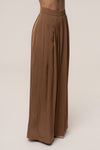 Brown Clara Wide Leg Pleated Trousers