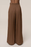 Brown Clara Wide Leg Pleated Trousers