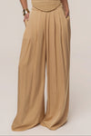 Beige Clara Wide Leg Pleated Trousers
