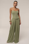 Olive Clara Wide Leg Pleated Trousers