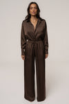 Chocolate Island Ease Collared Satin Top