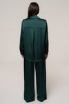 Emerald Island Ease Collared Satin Top