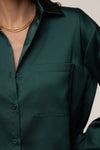 Emerald Island Ease Collared Satin Top