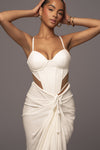 White Noelia Linen Slit Skirt