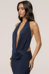 Navy Dawn Draped Maxi Dress