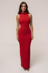 Red Classic Turtleneck Maxi Dress
