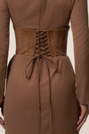 Pecan Hourglass Suede Maxi Dress