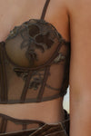 Dark Taupe Velvet And Lace Bustier