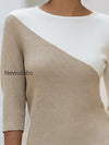 asymmetric-color-block-3-4-sleeve-knit-top