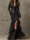 black-faux-leather-corset-maxi-dress-with-lace-sleeves
