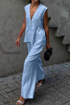 romantic-cotton-v-neck-sleeveless-vest-pants-two-piece-set
