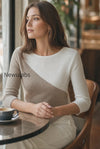 asymmetric-color-block-3-4-sleeve-knit-top